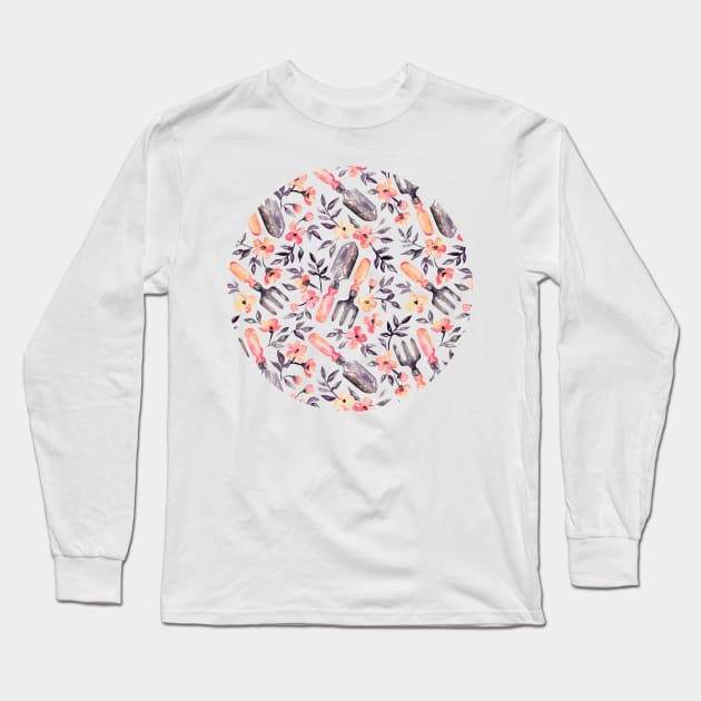 Spring Gardening - peach blossoms on cream Long Sleeve T-Shirt by micklyn